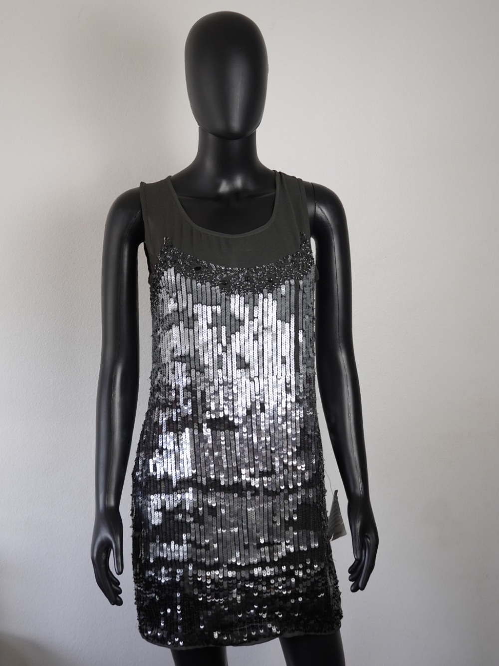 A.B.S. Allen Schwartz Silver Sequin Cocktail Mini Dress NWT Size 8